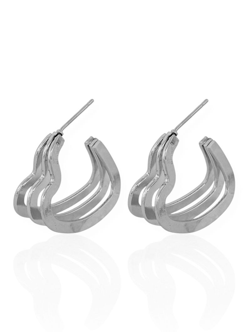 Brinco Folheado a Ouro 18k e Prata Argola 3 Fios Design Coração