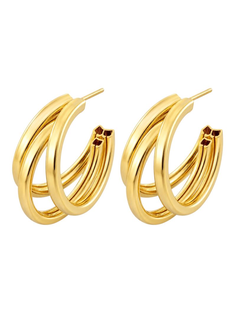 Brinco Folheado a Ouro 18k e Prata Argola 3 Fios Quadrados