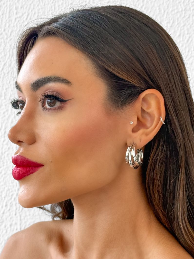 Brinco Folheado a Ouro 18k e Prata Argola 3 Fios Quadrados