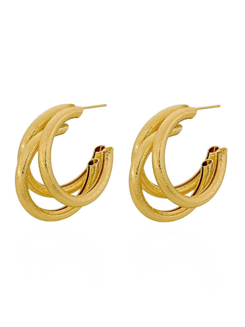 Brinco Folheado a Ouro 18k e Prata Argola 3 Fios Texturizada