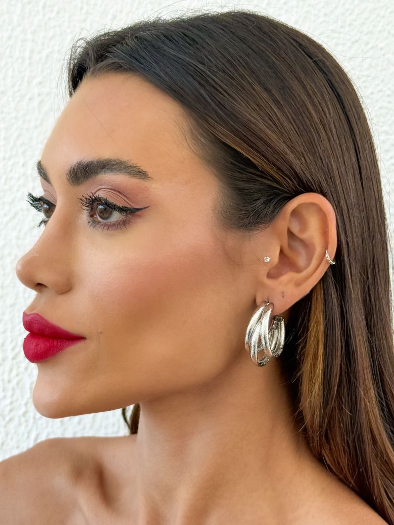 Brinco Folheado a Ouro 18k e Prata Argola 3 Fios Texturizada