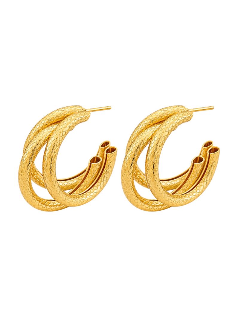 Brinco Folheado a Ouro 18k e Prata Argola 3 Fios Texturizados