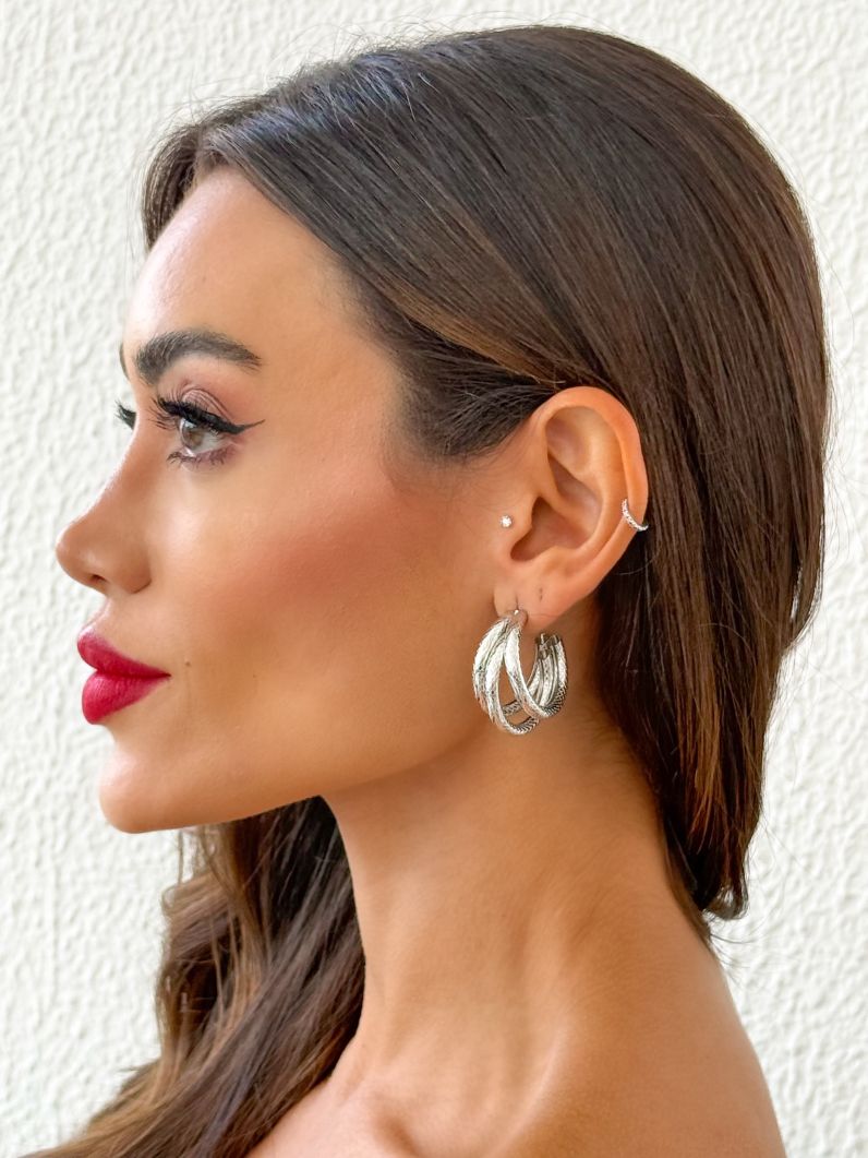 Brinco Folheado a Ouro 18k e Prata Argola 3 Fios Texturizados