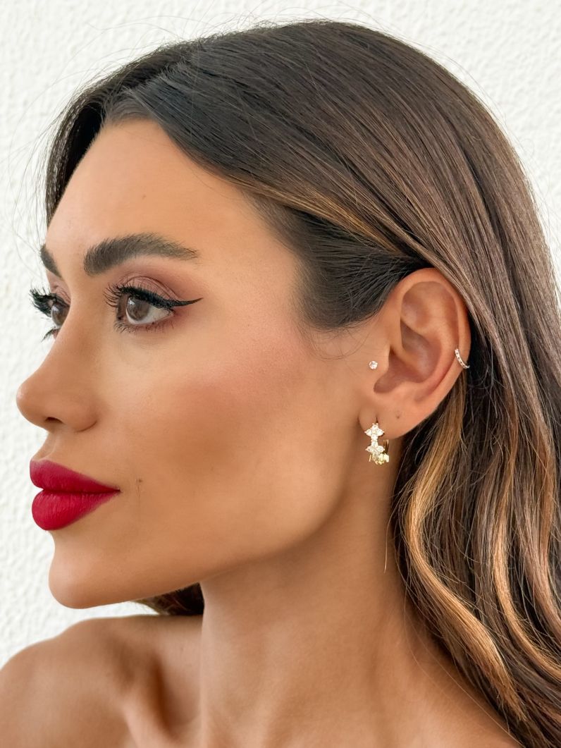Brinco Folheado a Ouro 18k e Prata Argola Com Flor de Zircônia