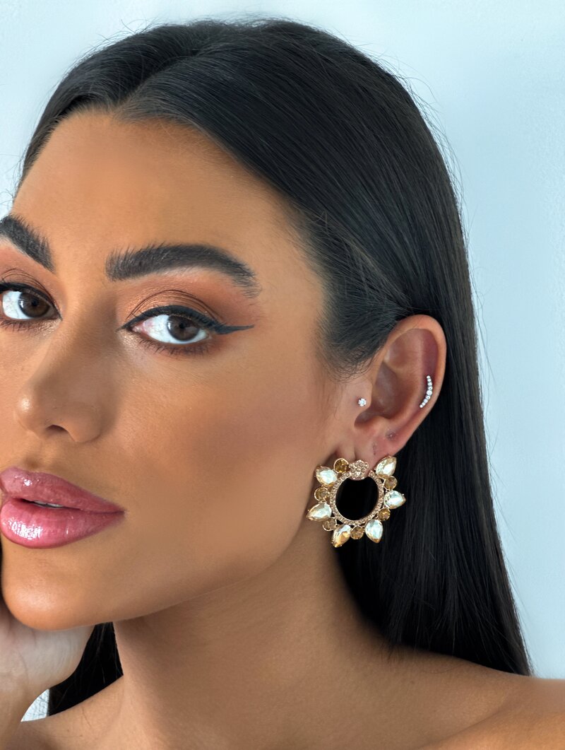 Brinco Folheado a Ouro 18k e Prata Argola com Pedraria
