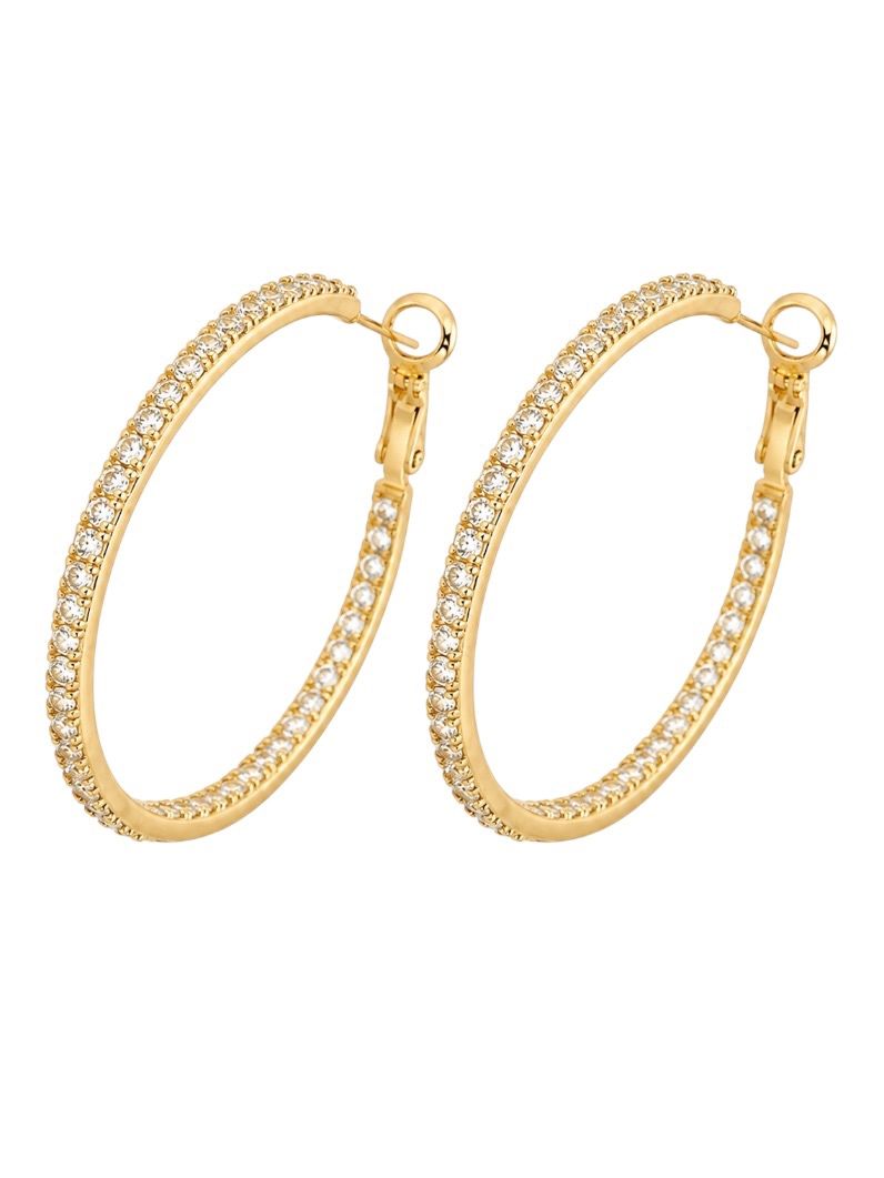 Brinco Folheado a Ouro 18k e Prata Argola Cravejada