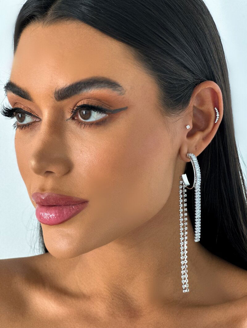 Brinco Folheado a Ouro 18k e Prata Argola de Zircônia com Franja