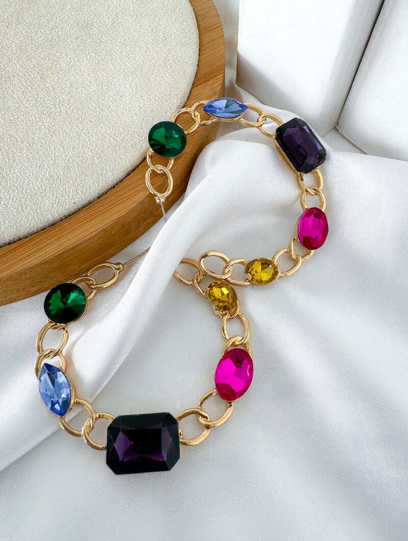 Brinco Folheado a Ouro 18k e Prata Argola Design Corrente com Chaton