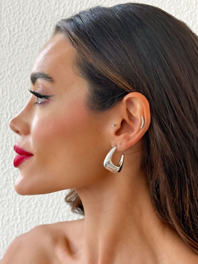 Brinco Folheado a Ouro 18k e Prata Argola Design Quadrado