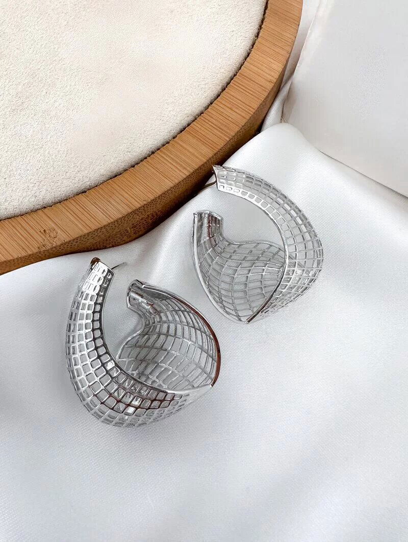 Brinco Folheado a Ouro 18k e Prata Argola Design Quadriculada