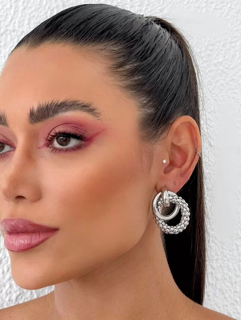 Brinco Folheado a Ouro 18k e Prata Argola Dois Fios com Detalhe Rabo de Tatu G