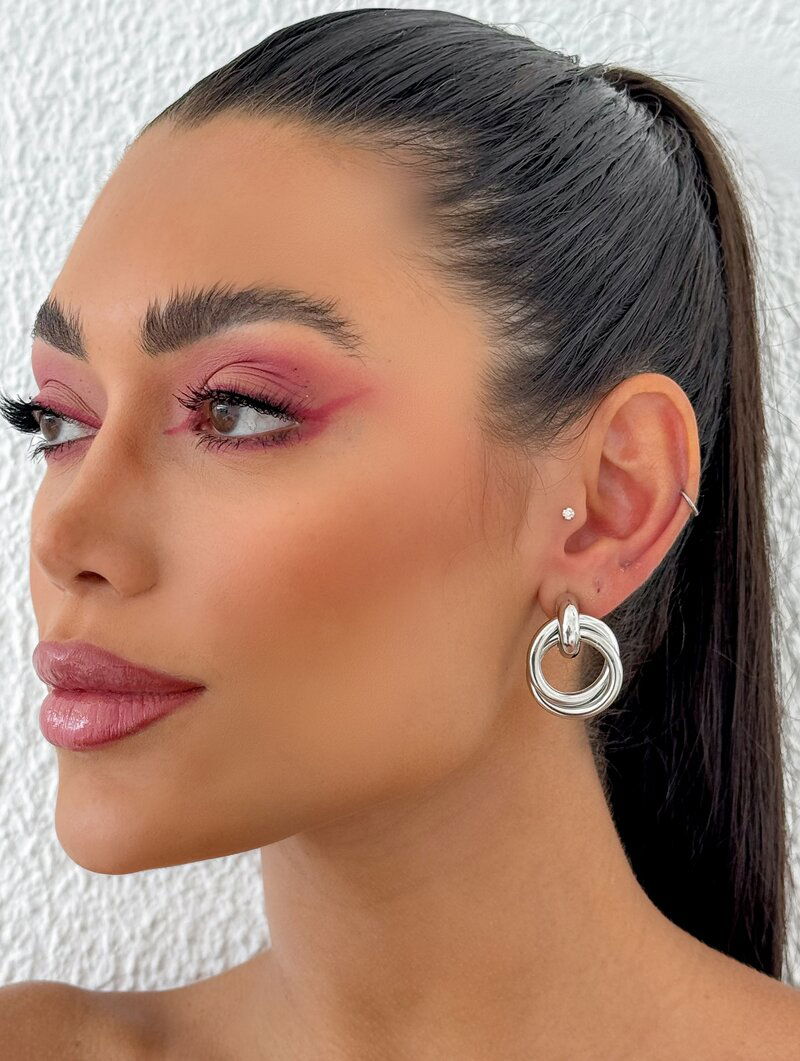 Brinco Folheado a Ouro 18k e Prata Argola Dois Fios Lisos com Ponteira G