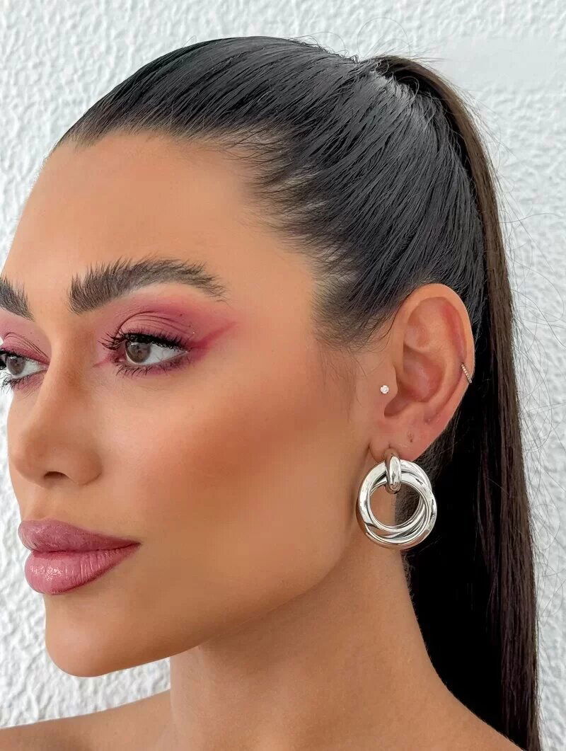 Brinco Folheado a Ouro 18k e Prata Argola Dois Fios Lisos G
