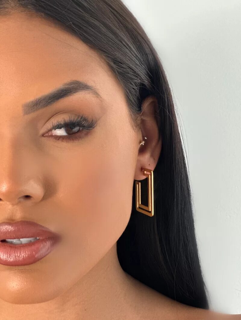 Brinco Folheado a Ouro 18k e Prata Argola Dois Fios Quadrada