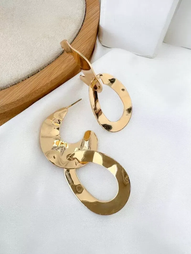 Brinco Folheado a Ouro 18k e Prata Argola Dupla Martelado