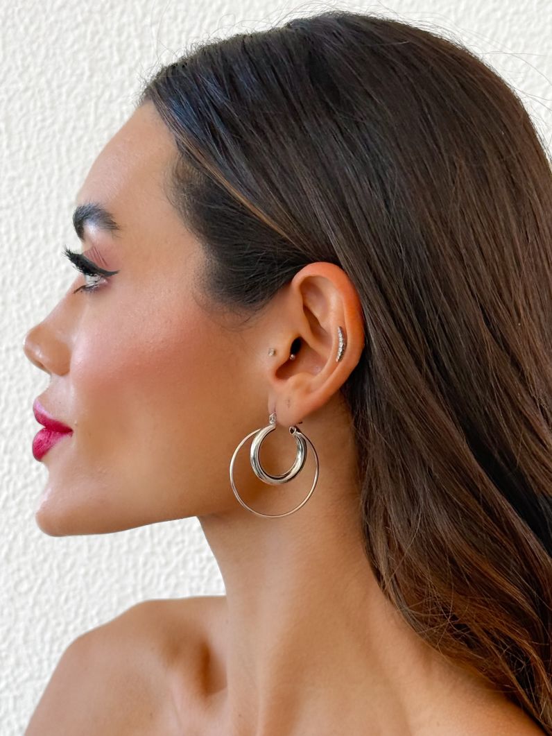 Brinco Folheado a Ouro 18k e Prata Argola Dupla Moderna