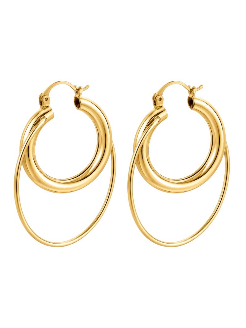 Brinco Folheado a Ouro 18k e Prata Argola Dupla Moderna