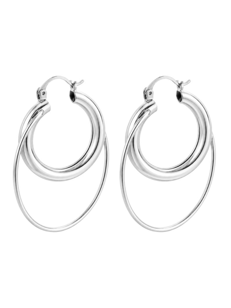 Brinco Folheado a Ouro 18k e Prata Argola Dupla Moderna