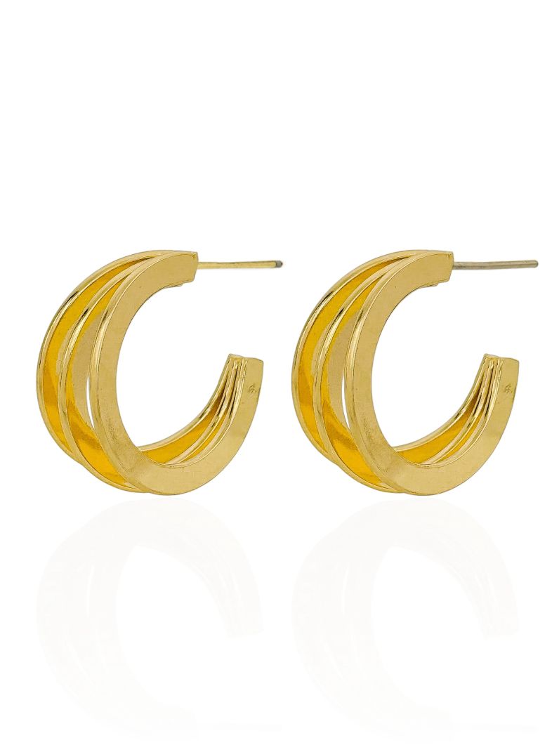 Brinco Folheado a Ouro 18k e Prata Argola Fios Design Reto