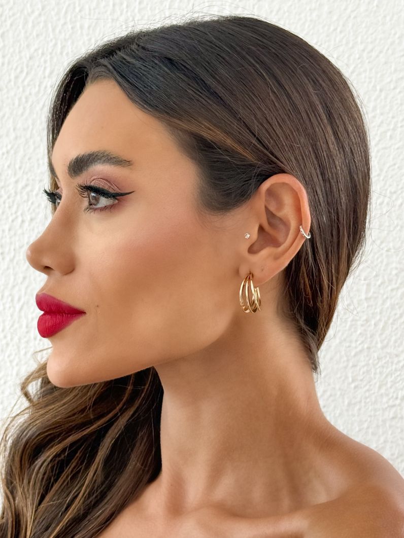 Brinco Folheado a Ouro 18k e Prata Argola Fios Design Reto