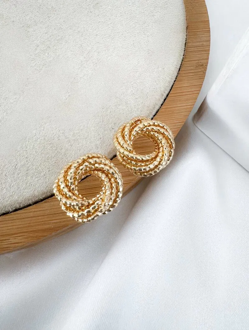 Brinco Folheado a Ouro 18k e Prata Argola Fios Texturizados M