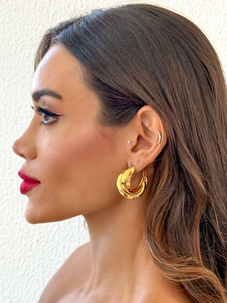 Brinco Folheado a Ouro 18k e Prata Argola Fios Triangulares