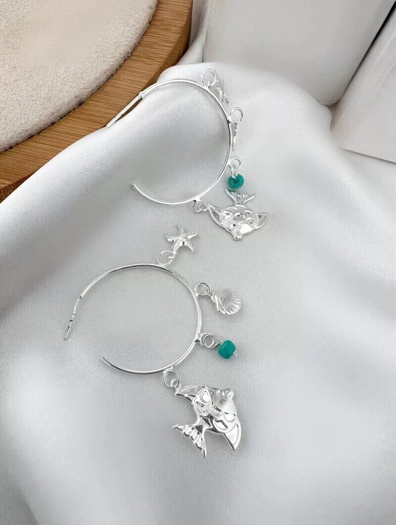 Brinco Folheado a Ouro 18k e Prata Argola Fundo do Mar