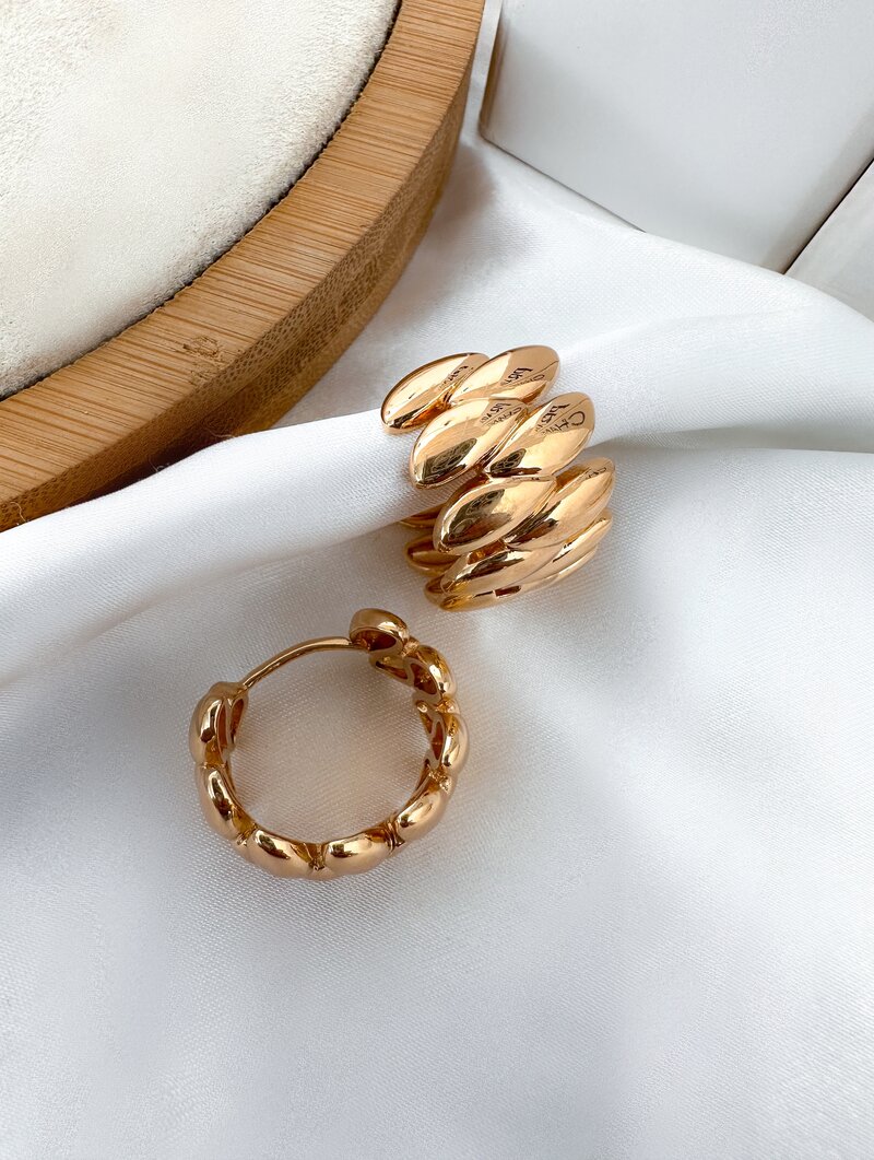 Brinco Folheado a Ouro 18K e Prata Argola Gomos