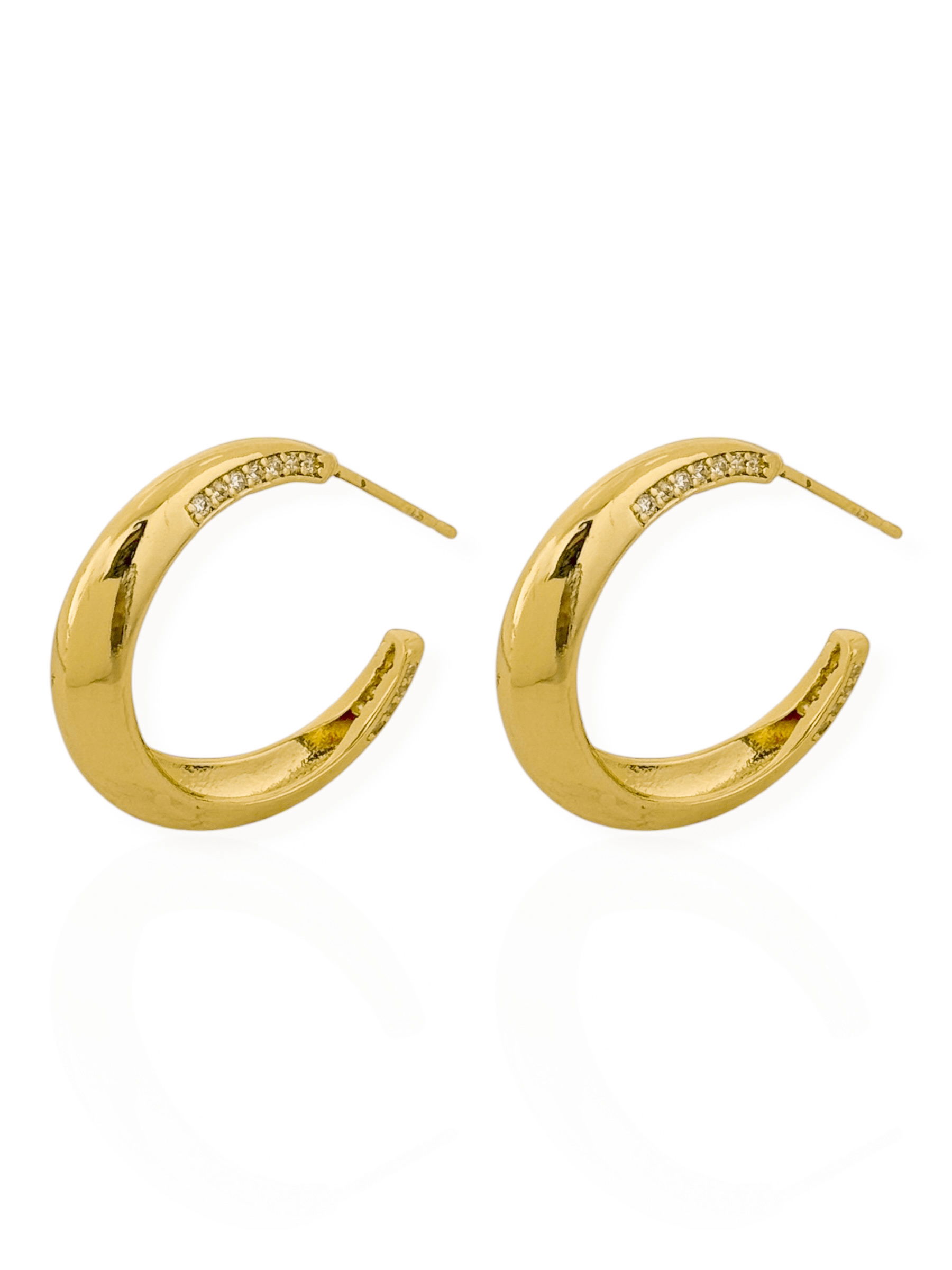 Brinco Folheado a Ouro 18k e Prata Argola Lisa Com Ponta Cravejada