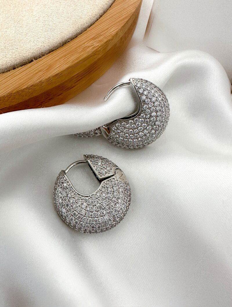 Brinco Folheado a Prata Argola Luxo Cravejada