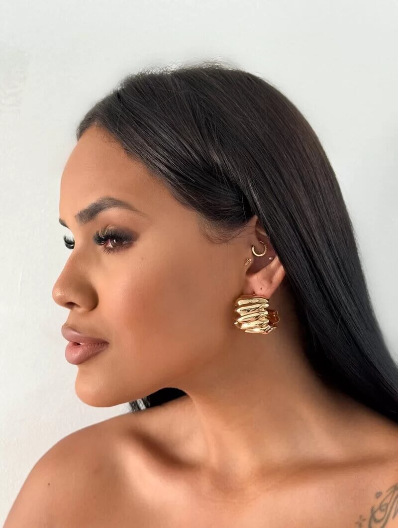 Brinco Folheado a Ouro 18k e Prata Argola Ondulada