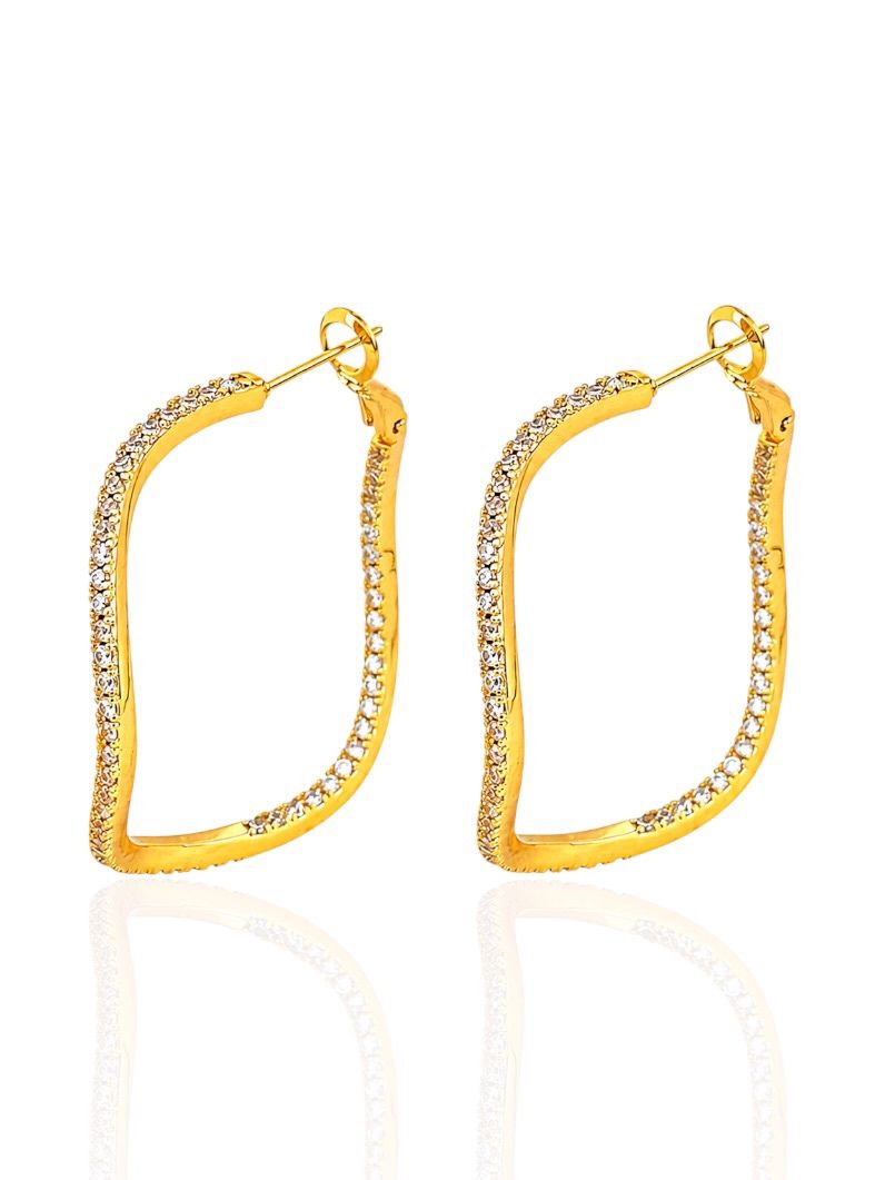 Brinco Folheado a Ouro 18k e Prata Argola Ondulada Cravejada