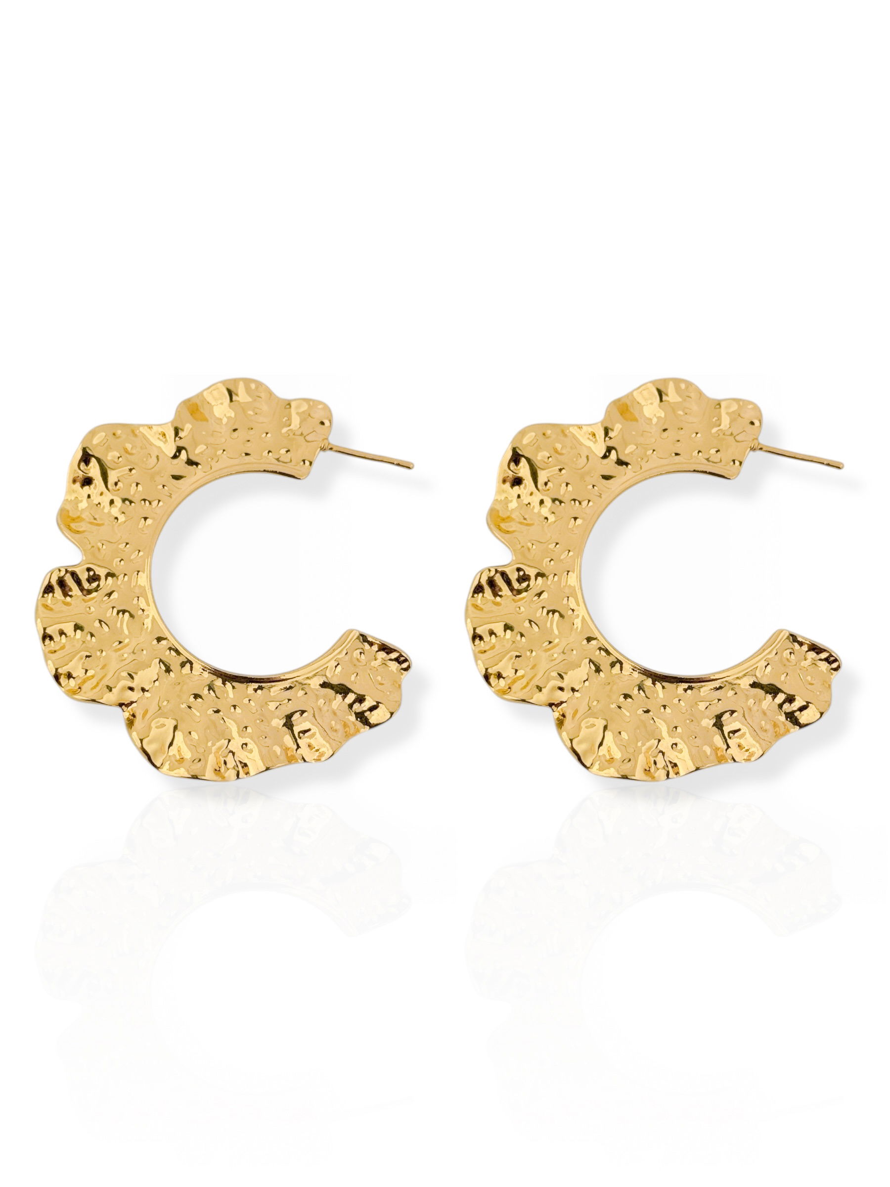 Brinco Folheado a Ouro 18k e Prata Argola Orgânico Martelado
