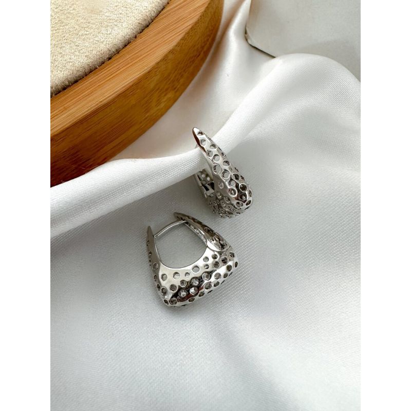 Brinco Folheado a Ouro 18k e Prata Argola Quadrada Pontilhada