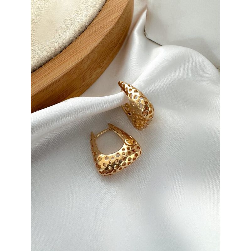 Brinco Folheado a Ouro 18k e Prata Argola Quadrada Pontilhada