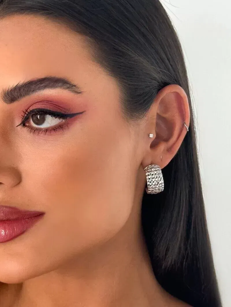 Brinco Folheado a Ouro 18k e Prata Argola Quadriculada