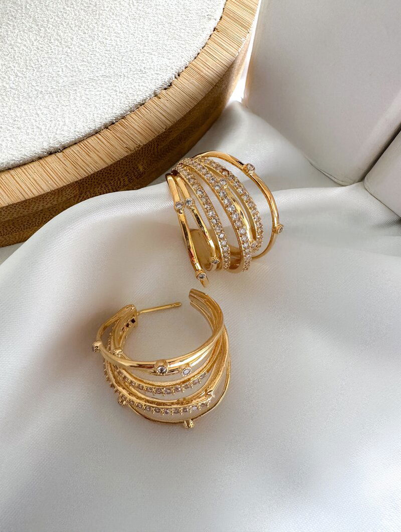 Brinco Folheado a Ouro 18k e Prata Argola Sete Fios com Micro Zircônias