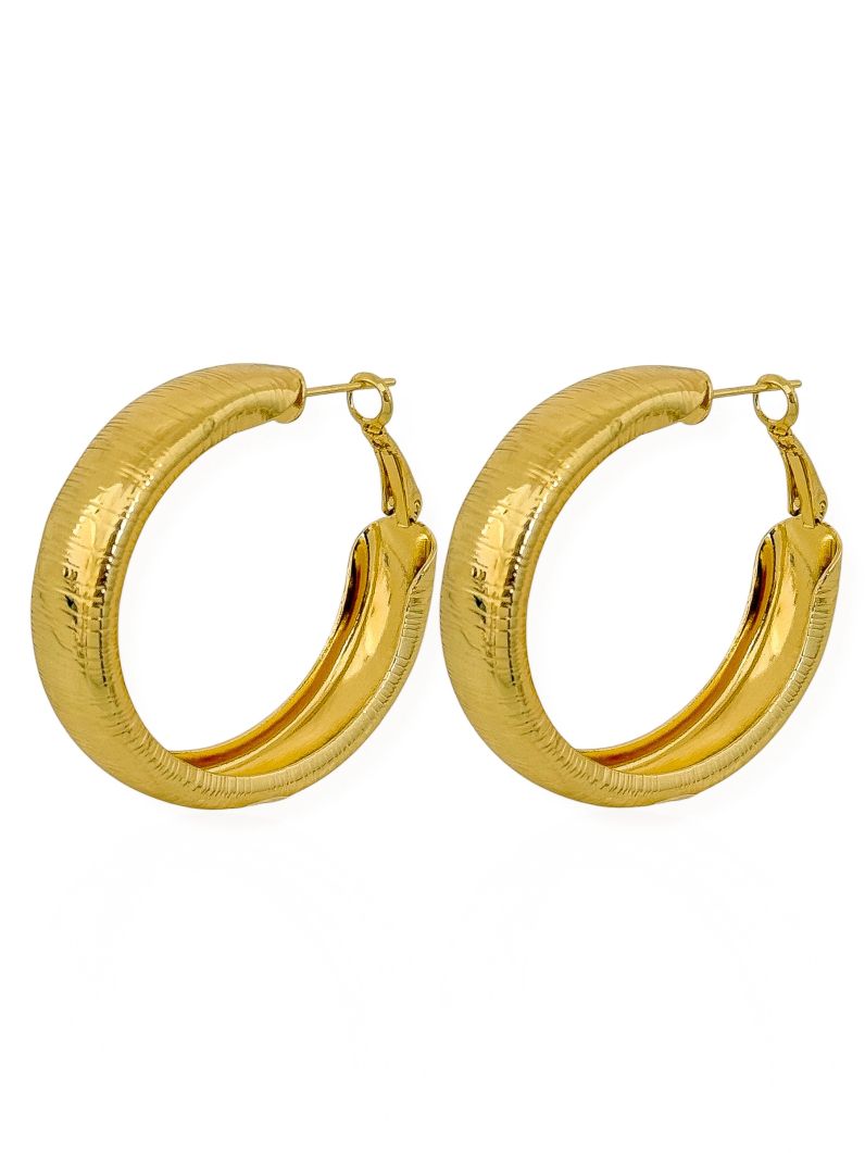 Brinco Folheado a Ouro 18k e Prata Argola Texturizada
