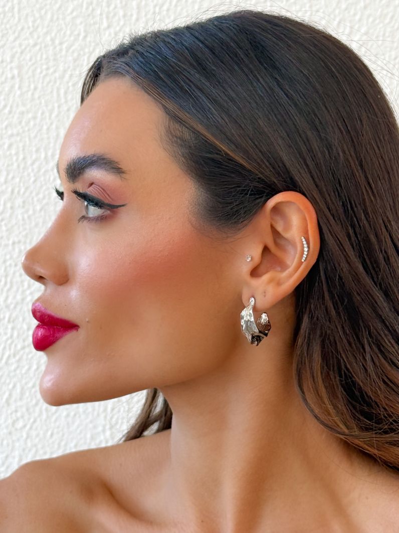 Brinco Folheado a Ouro 18k e Prata Argola Texturizada