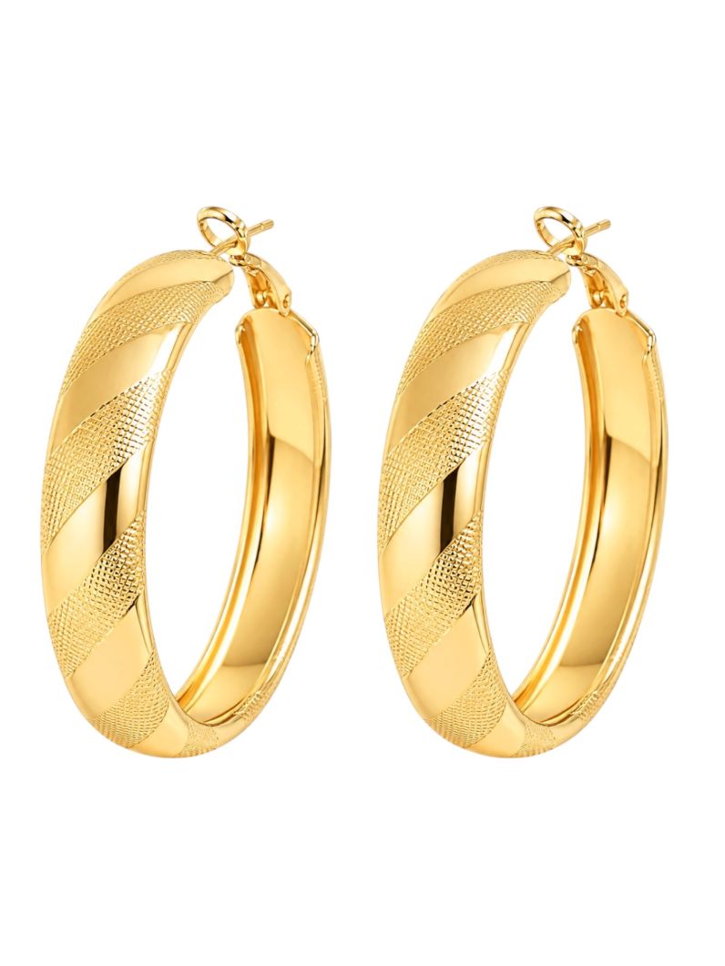 Brinco Folheado a Ouro 18k e Prata Argola Texturizada e Lisa