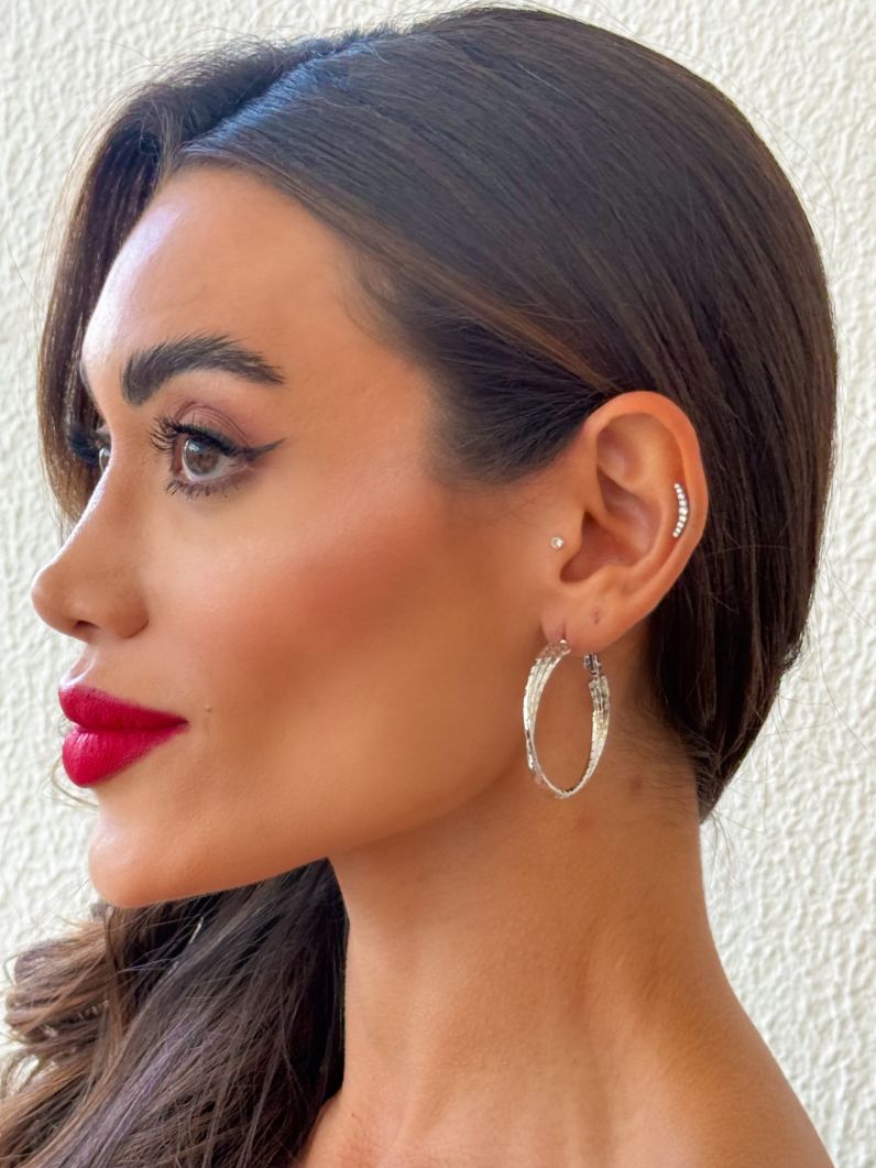 Brinco Folheado a Ouro 18k e Prata Argola Texturizado