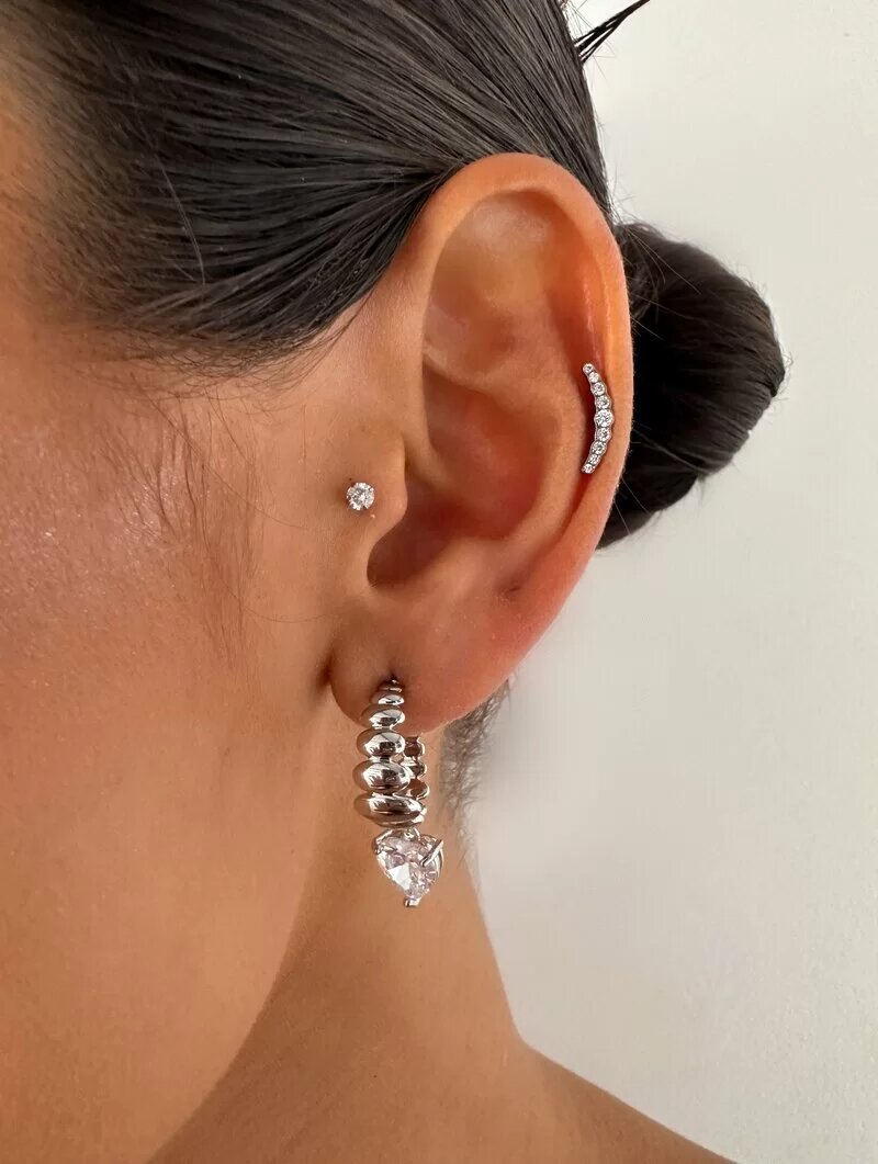 Brinco Folheado a Ouro 18k e Prata Argola Trabalhada com Gota de Zircônia