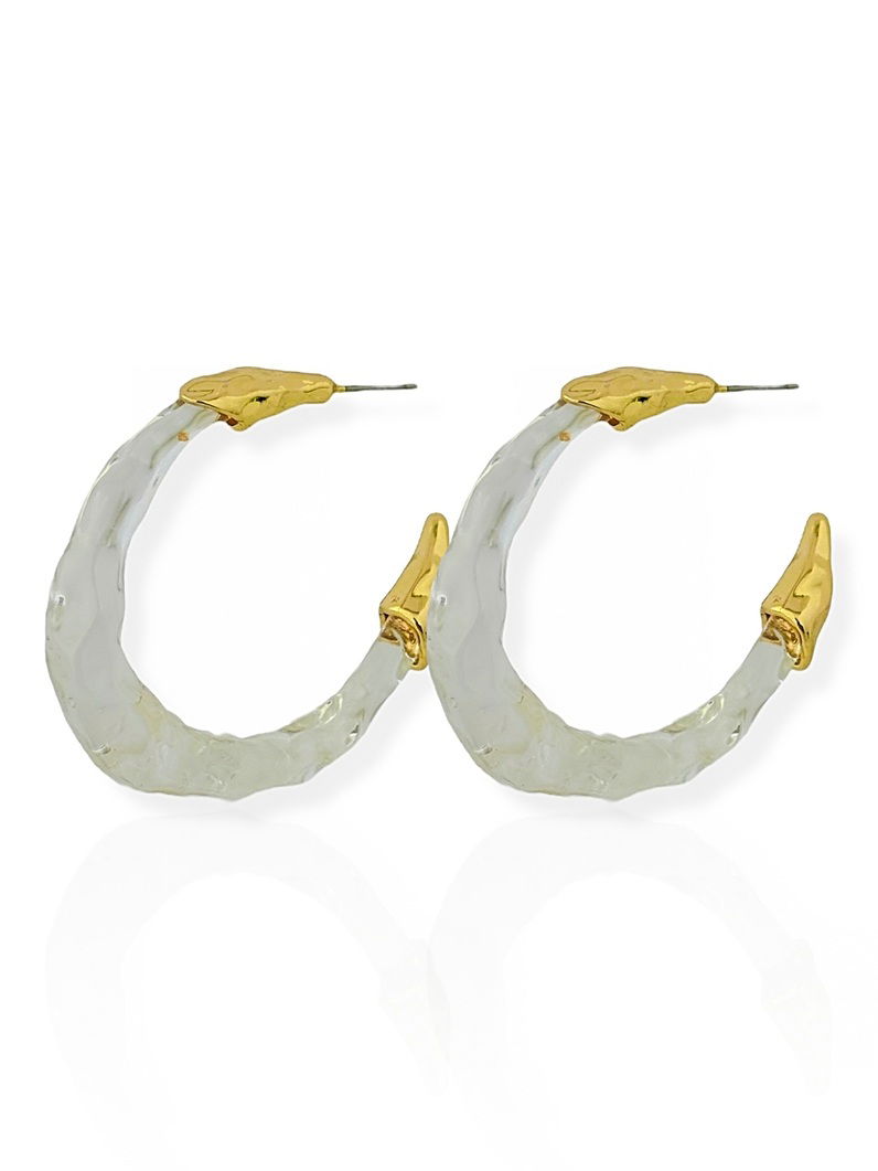 Brinco Folheado a Ouro 18k e Prata Argola Transparente Martelada