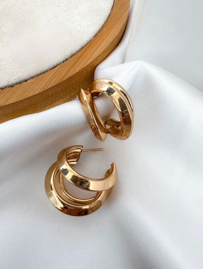 Brinco Folheado a Ouro 18k e Prata Argola Três Fios