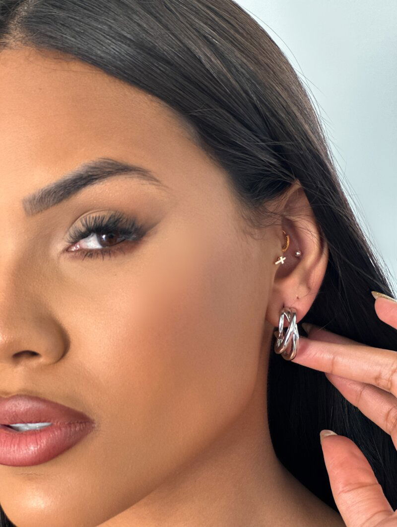 Brinco Folheado a Ouro 18K e Prata Argola Três Fios