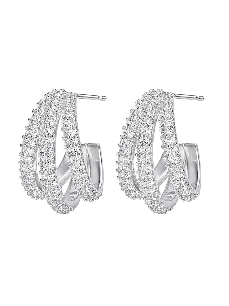 Brinco Folheado a Ouro 18k e Prata Argola Três Fios Cravejados