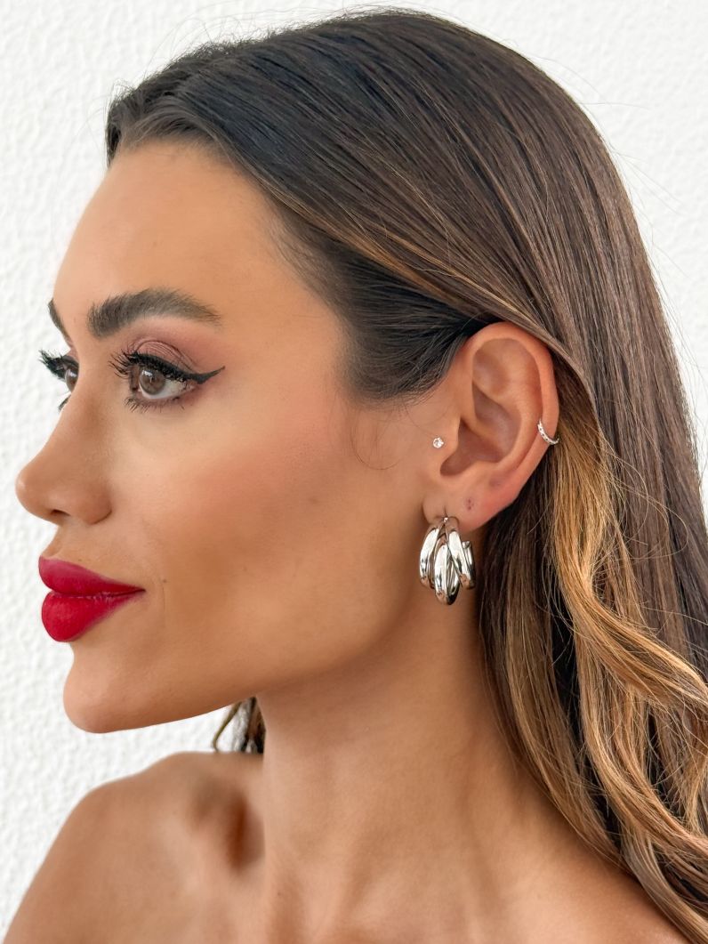 Brinco Folheado a Ouro 18k e Prata Argola Três Fios Lisos