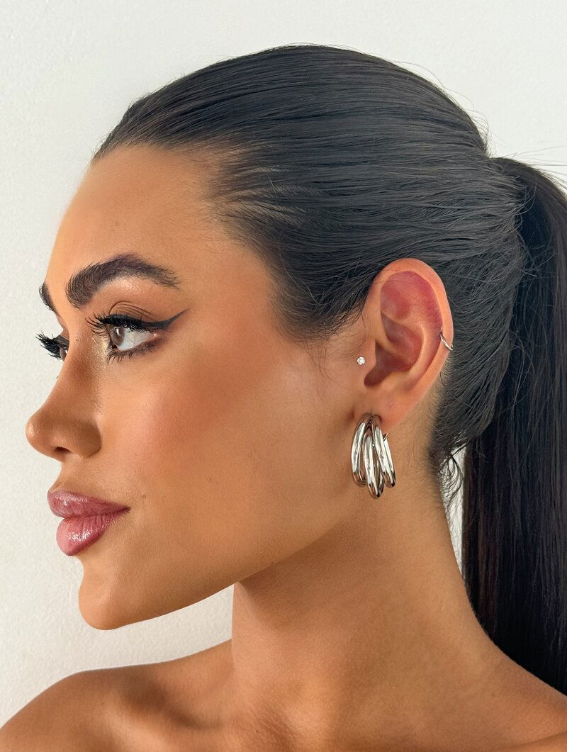 Brinco Folheado a Ouro 18k e Prata Argola Três Fios M