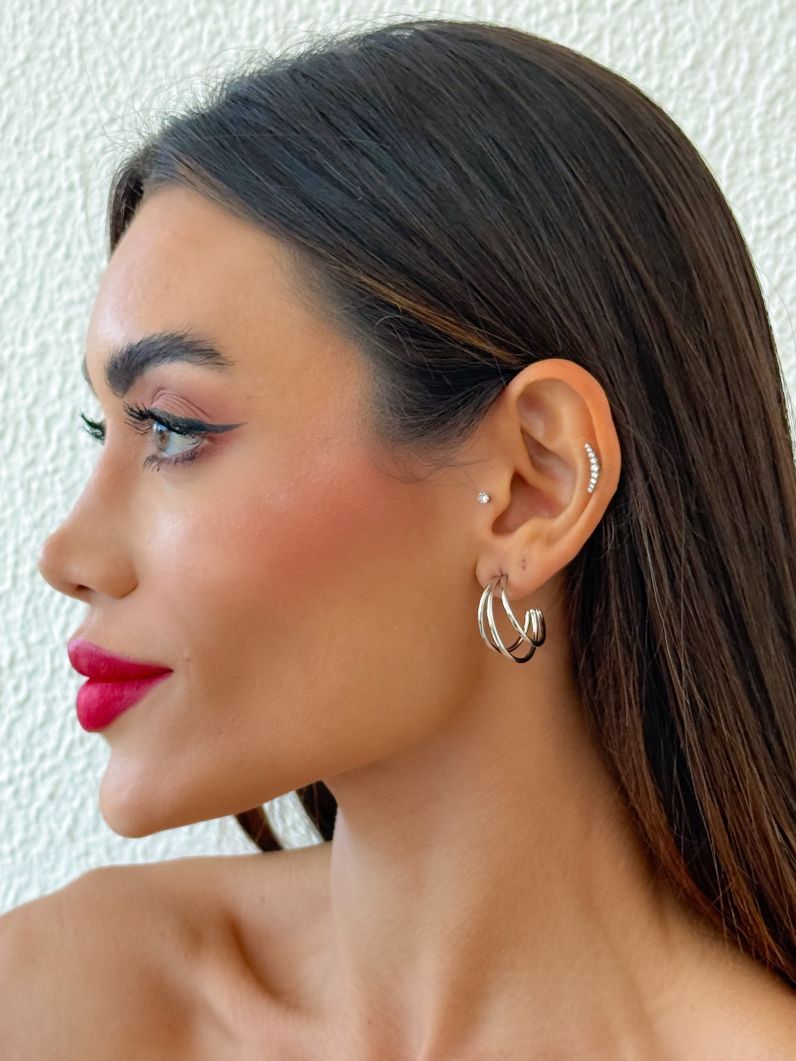 Brinco Folheado a Ouro 18k e Prata Argola Três Fios P
