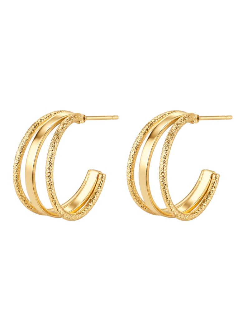 Brinco Folheado a Ouro 18k e Prata Argola Três Fios Texturizados
